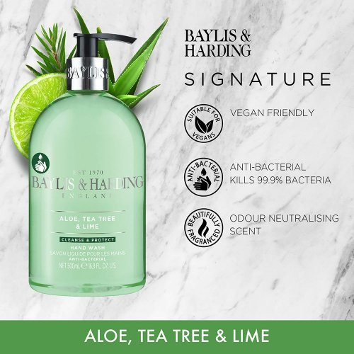 Baylis & Harding Aloe, Tea Tree & Lime Anti Bacterial Hand Wash Ziepes rokām 500ml