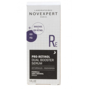 Novexpert Pro Retinol Dual Booster Serum Serums ar bacucciolu, proretinolu un 10% AHA, PHA skābēm. 30ml