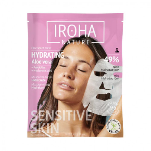 IROHA Moisturizing Aloe + Hyaluronic Acid Nomierinoša, atjaunojoša sejas maska ar Aloe Vera un hialuronskābi 23ml