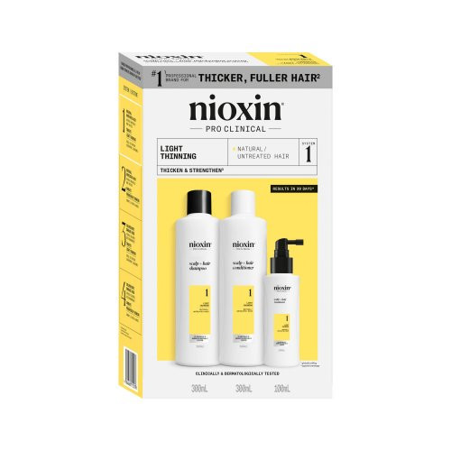 Nioxin System 1 Kit Matu kopšanas komplekts dabīgiem matiem ar mērenu retināšanos 300ml+300ml+100ml