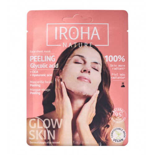 IROHA Tissue Face Mask With Glycolic Acid & Centella Sejas maska ar glikolskābi un aziātisko centeli. 23ml