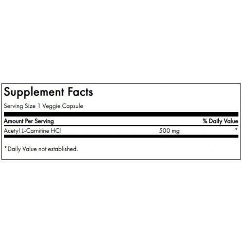 SWANSON Acetyl L-Carnitine 500mg Pārtikas papildinājums Acetil L-Karnitīns 100 kapsulas