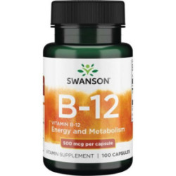 SWANSON Vitamin B12 500 mcg Energy and Metabolism Uztura bagātinātājs Vitamīns B12 100 kapsulas