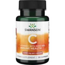 SWANSON Vitamin C with Rose Hips 1000 mg Vitamīns C ar ērkšķogu ekstraktu 30 kapsulas