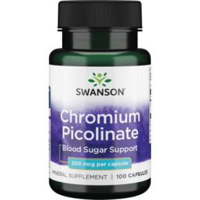 SWANSON Chromium Picolinate Blood Sugar Support 200 mcg Hroms 100 kapsulas