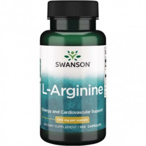 SWANSON L-Arginine Energy and Cardiovascular Support 500mg L-Arginīns 100 kapsulas