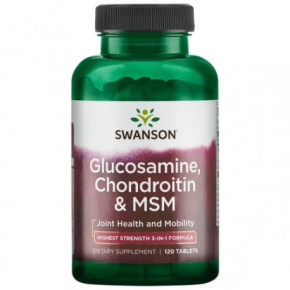 SWANSON Glucosamine, Chondroitin and MSM Joint Health and Mobility Uztura bagātinātājs locītavām 120 kapsulas