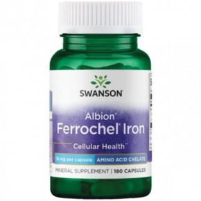 SWANSON Albion Ferrochel Iron 18mg Dzelzs bisglicināts 180 kapsulas