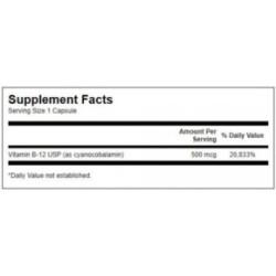 SWANSON Vitamin B12 500 mcg Energy and Metabolism Uztura bagātinātājs Vitamīns B12 100 kapsulas