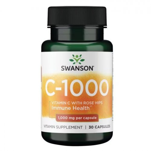 SWANSON Vitamin C with Rose Hips 1000 mg Vitamīns C ar ērkšķogu ekstraktu 30 kapsulas