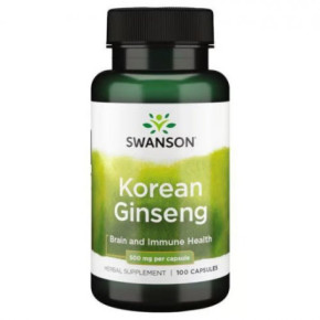 SWANSON Korean Ginseng 500mg Brain and Immune Health Uztura bagātinātājs žeņšeņs 100 kapsulas
