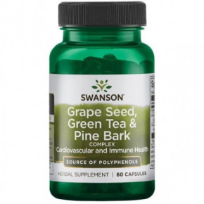 SWANSON Grape seed, Green Tea & Pine Bark Complex Vīnogu kauliņu, zaļās tējas un priežu mizas komplekss 60 kapsulas