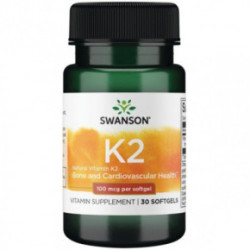 SWANSON Natural Vitamin K2 100mcg Bone and Cardiovascular Health Dabīgais K2 vitamīns 30 kapsulas