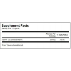 SWANSON High Potency Vitamin D3 1.000 IU (25mcg) Bone and Immune Health D3 vitamīns 250 kapsulių
