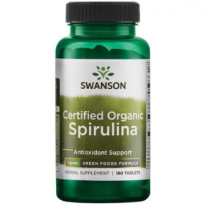 SWANSON Certified Organic Spirulina 500mg Antioxidant Support Spirulīna 180 kapsulas