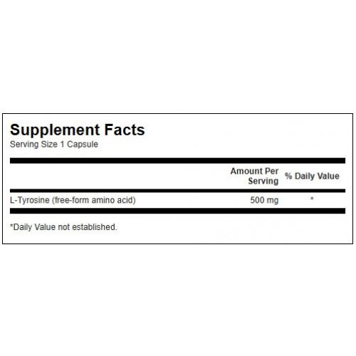 SWANSON L-Tyrosine 500mg Stress Support Uztura bagātinātājs L-tirozīns 100 kapsulas