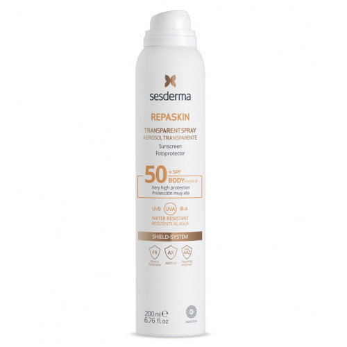 Sesderma Repaskin Transparent Spray SPF50 Saules aizsargsprejs ķermenim 200ml