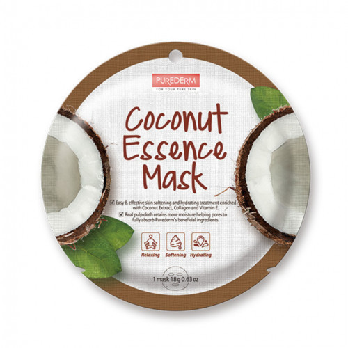 Purederm Coconut Essence Mask Sejas maska ​​ar kokosriekstu ekstraktu 18g
