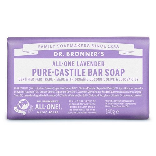 Dr. Bronner's Lavender Pure-Castile Bar Soap Cietās ziepes 140g