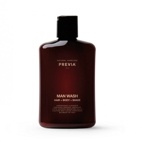 PREVIA Man Wash Energising Cleanser Vīriešu šampūns, duša želeja un skūšanās līdzeklis vienā 250ml