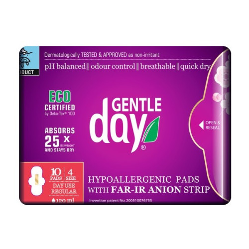 Gentle Day Organic Regular Flow Pads Dienas higiēniskās paketes ar anjonu joslu 10 gab.