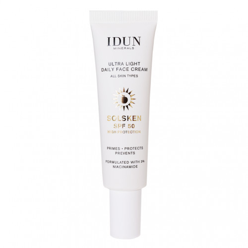 IDUN Ultra Light Daily Face Cream SPF50 Īpaši viegls dienas sejas krēms ar niacinamīdu visiem ādas tipiem 30ml