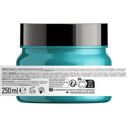 L'Oréal Professionnel Scalp Advanced Anti-Oiliness 2-In-1 Deep Purifier Clay Attīroša maska - šampūns taukainai galvas ādai 250ml