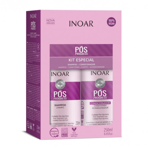 Inoar Pos Progress Duo Kit Matu kopšanas komplekts pēc keratīna taisnošanas procedūrām 2x250ml