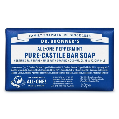 Dr. Bronner's Peppermint Pure-Castile Bar Soap Cietās ziepes 140g