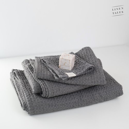 Linen Tales Dark Grey Linen & Cotton Honeycomb Waffle Towel Vannas dvielis 30x30cm