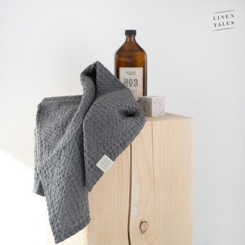 Linen Tales Dark Grey Linen & Cotton Honeycomb Waffle Towel Vannas dvielis 30x30cm