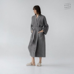 Linen Tales Dark Grey Linen & Cotton Honeycomb Waffle Bathrobe Unisex Lina halāts S-M