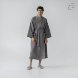 Linen Tales Dark Grey Linen & Cotton Honeycomb Waffle Bathrobe Unisex Lina halāts S-M