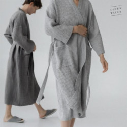 Linen Tales Dark Grey Linen & Cotton Honeycomb Waffle Bathrobe Unisex Lina halāts S-M