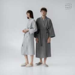 Linen Tales Dark Grey Linen & Cotton Honeycomb Waffle Bathrobe Unisex Lina halāts S-M