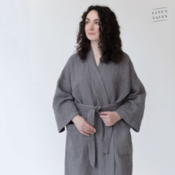 Linen Tales Dark Grey Linen & Cotton Honeycomb Waffle Bathrobe Unisex Lina halāts S-M