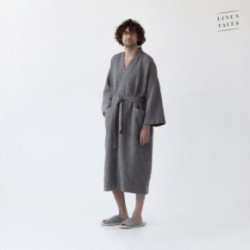 Linen Tales Dark Grey Linen & Cotton Honeycomb Waffle Bathrobe Unisex Lina halāts S-M