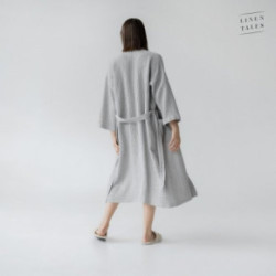 Linen Tales Light Grey Linen & Cotton Honeycomb Waffle Bathrobe Unisex Lina halāts S-M