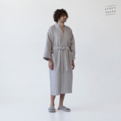 Linen Tales Light Grey Linen & Cotton Honeycomb Waffle Bathrobe Unisex Lina halāts S-M