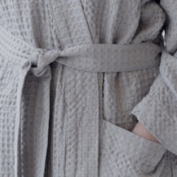 Linen Tales Light Grey Linen & Cotton Honeycomb Waffle Bathrobe Unisex Lina halāts S-M