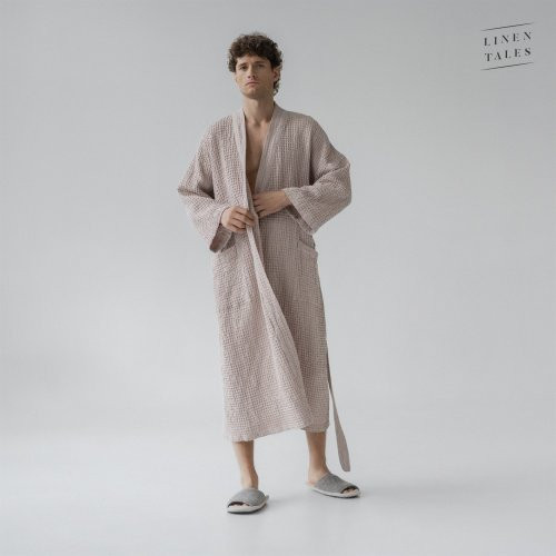 Linen Tales Powder Linen & Cotton Honeycomb Waffle Bathrobe Unisex Lina halāts S-M