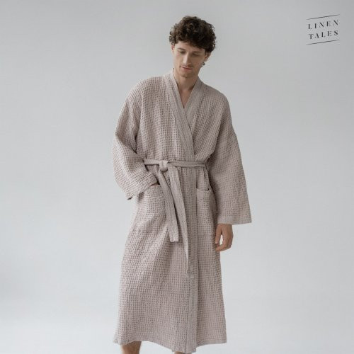 Linen Tales Powder Linen & Cotton Honeycomb Waffle Bathrobe Unisex Lina halāts S-M