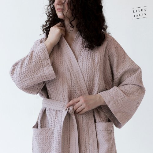 Linen Tales Powder Linen & Cotton Honeycomb Waffle Bathrobe Unisex Lina halāts S-M