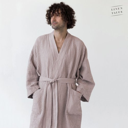 Linen Tales Powder Linen & Cotton Honeycomb Waffle Bathrobe Unisex Lina halāts S-M