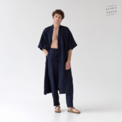 Linen Tales Bilberry Blue Linen Summer Bathrobe Unisex Lina halāts ar īsām piedurknēm S-M