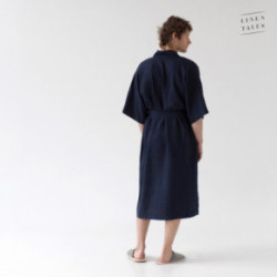 Linen Tales Bilberry Blue Linen Summer Bathrobe Unisex Lina halāts ar īsām piedurknēm S-M