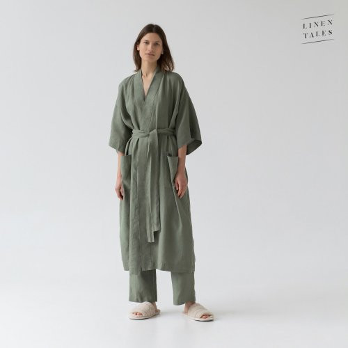 Linen Tales Four Leaf Clover Linen Summer Bathrobe Unisex Lina halāts ar īsām piedurknēm L-XL