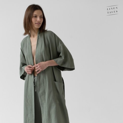 Linen Tales Four Leaf Clover Linen Summer Bathrobe Unisex Lina halāts ar īsām piedurknēm L-XL