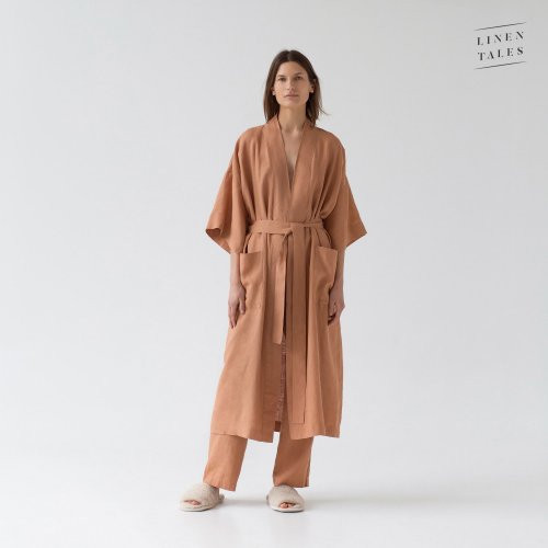 Linen Tales Butterum Linen Summer Bathrobe Unisex Lina halāts ar īsām piedurknēm S-M