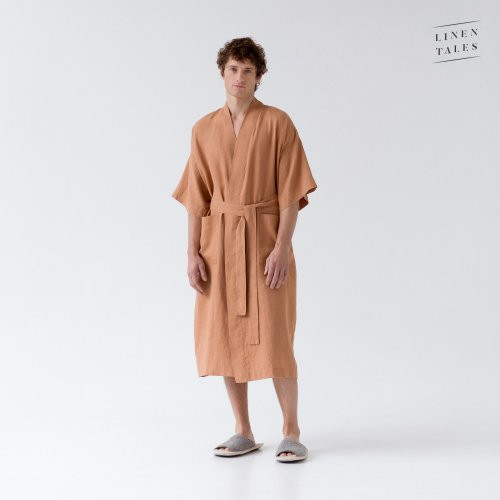 Linen Tales Butterum Linen Summer Bathrobe Unisex Lina halāts ar īsām piedurknēm S-M